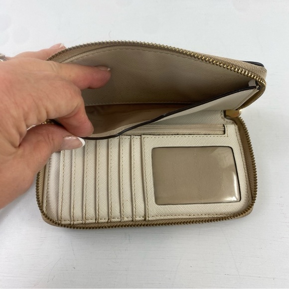 Michael Kors Women’s Beige Signature MK Monogram Logo Zip Up Wristlet Wallet - Picture 8 of 12